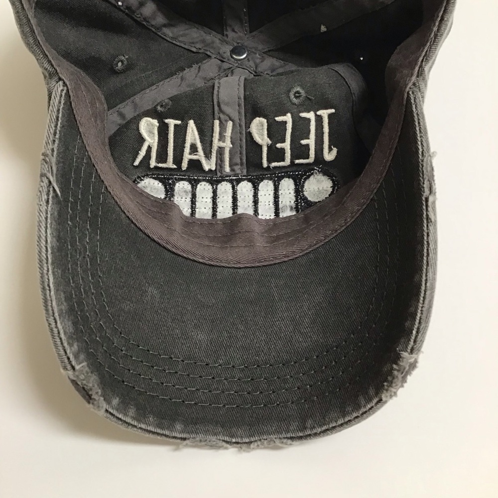 Jeep Hair Don’t Care Baseball Cap Gray Distress Hat Adjust Bling Grille Vintage - Picture 7 of 13